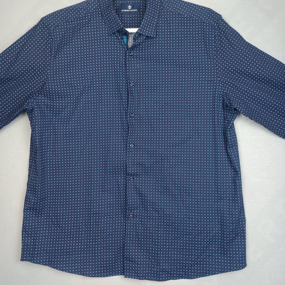Luchiano Visconti Blue Men's Long‎ Sleeve Button Up Shirt XL Contrast inner cuff